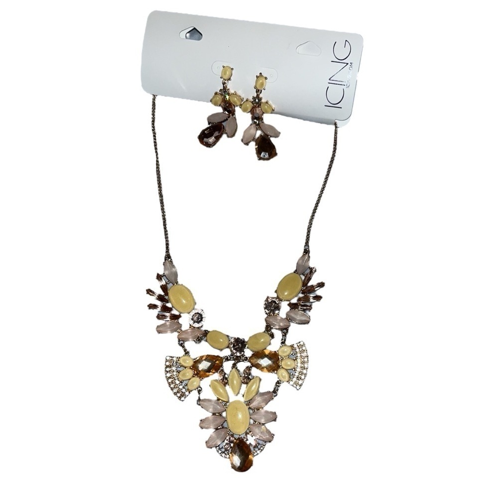 DONATED Icing Statement Necklace and Earrings Set - Yellow and Brown